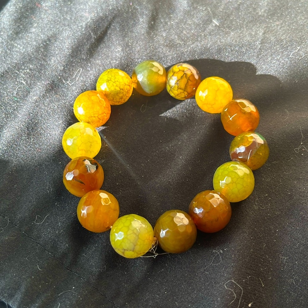 Agate Faceted Moss Agate Bead Bracelet